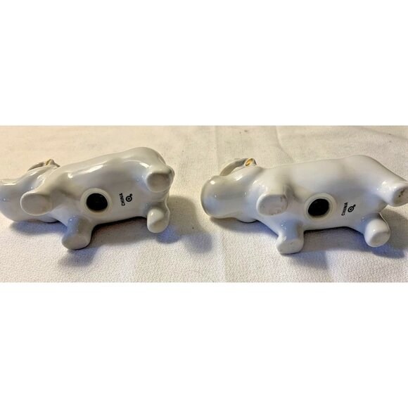 Hippo Salt & Pepper Shakers Ceramic  White with Gold Fleck Ears - Picture 12 of 12